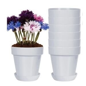 5.5" Inch Planter Grey Pots 8 Pack Indoor Planters Pots W. Saucer